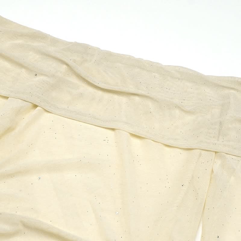 Chic Sparkle: Off-Shoulder Glitter Mesh Ruched Mini Dress - Your Fall & Holiday Party Essential