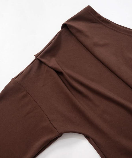 Fall Glamour: Mocha Ruched One-Shoulder Mini Dress - Long Sleeve Bodycon