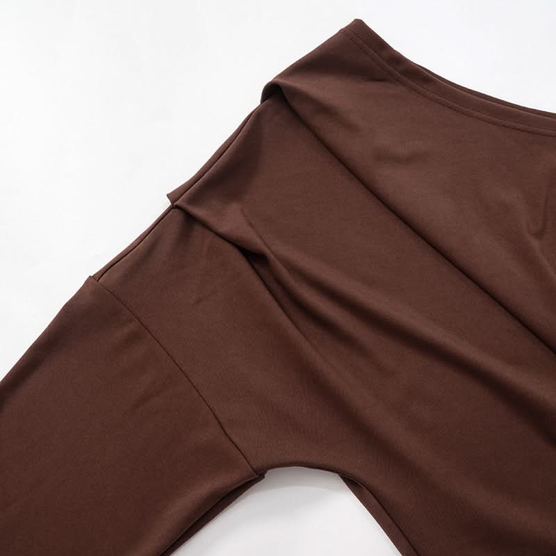 Fall Glamour: Mocha Ruched One-Shoulder Mini Dress - Long Sleeve Bodycon