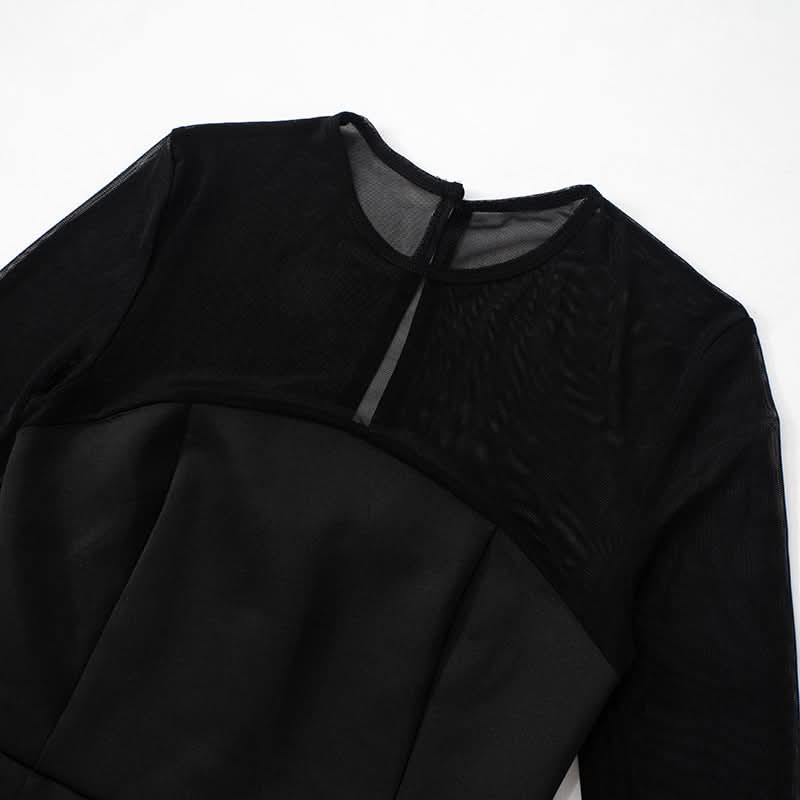Chic Black Mesh Long Sleeve Mini Dress - Fall Nights & Party Perfect