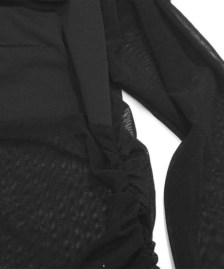 The Allure Gown: Black Off-Shoulder Mesh Maxi Dress for Fall & Holiday Evenings