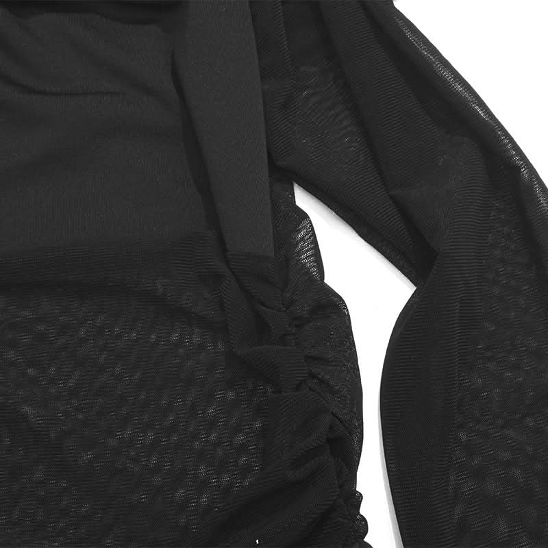 The Allure Gown: Black Off-Shoulder Mesh Maxi Dress for Fall & Holiday Evenings