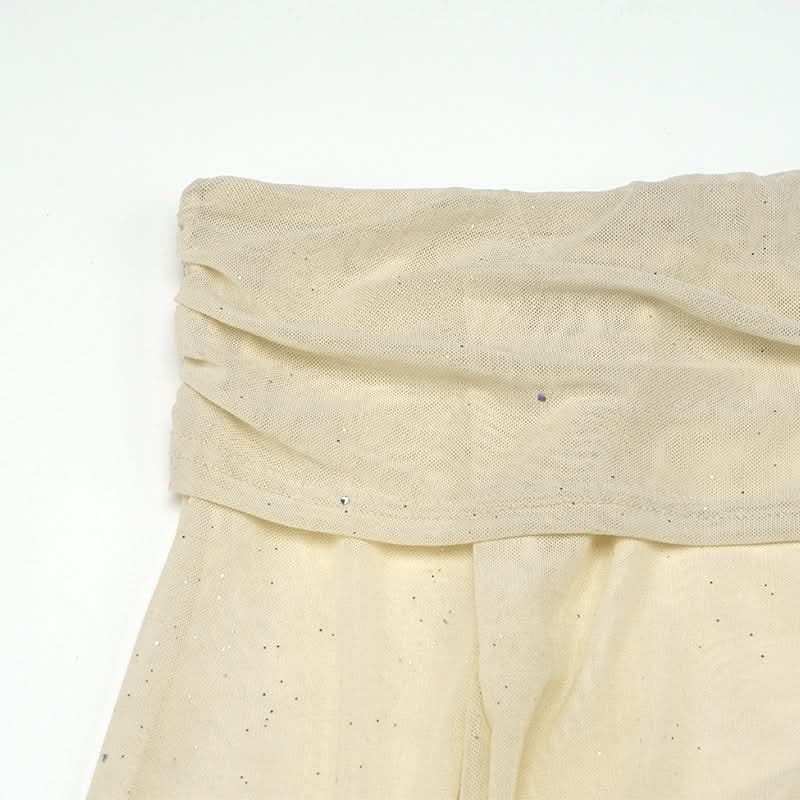 Chic Sparkle: Off-Shoulder Glitter Mesh Ruched Mini Dress - Your Fall & Holiday Party Essential