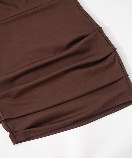 Fall Glamour: Mocha Ruched One-Shoulder Mini Dress - Long Sleeve Bodycon