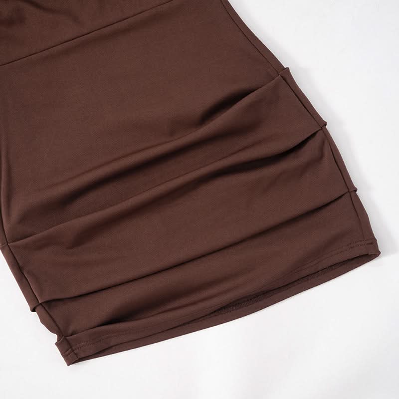 Fall Glamour: Mocha Ruched One-Shoulder Mini Dress - Long Sleeve Bodycon