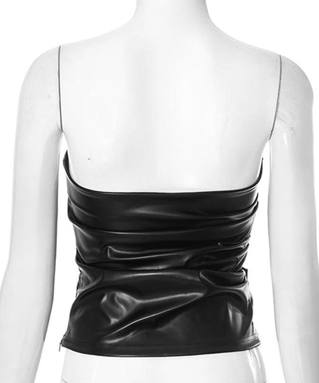 Chic Chocolate Faux Leather Ruched Tube Top - Fall Nights & Holiday Party Ready