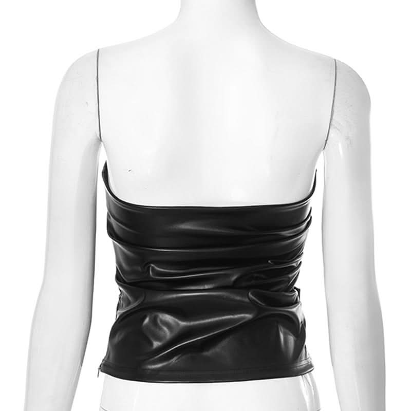 Chic Chocolate Faux Leather Ruched Tube Top - Fall Nights & Holiday Party Ready