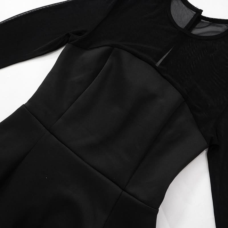 Chic Black Mesh Long Sleeve Mini Dress - Fall Nights & Party Perfect