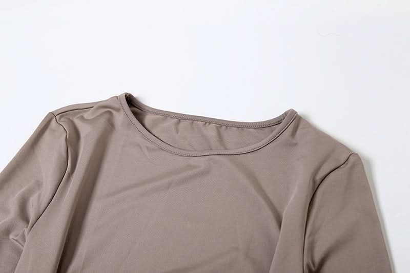 Autumn Elegance: Women's Long Sleeve Ruched Maxi Dress with Heart Ring & High Slit