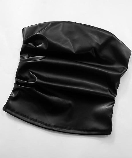 Chic Chocolate Faux Leather Ruched Tube Top - Fall Nights & Holiday Party Ready