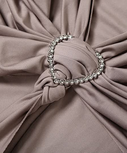 Autumn Elegance: Women's Long Sleeve Ruched Maxi Dress with Heart Ring & High Slit