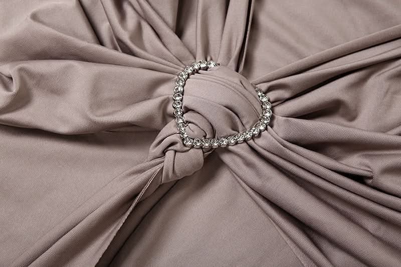 Autumn Elegance: Women's Long Sleeve Ruched Maxi Dress with Heart Ring & High Slit