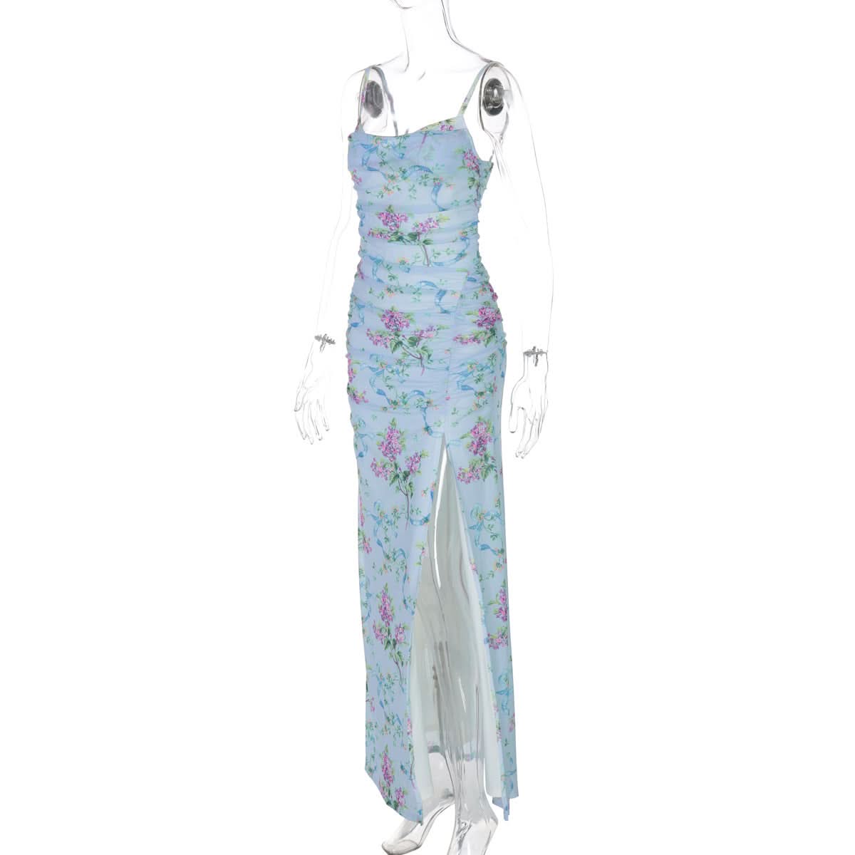 Periwinkle Floral Cowl Neck Maxi Dress with High Slit – Your Chic Fall Getaway Essential