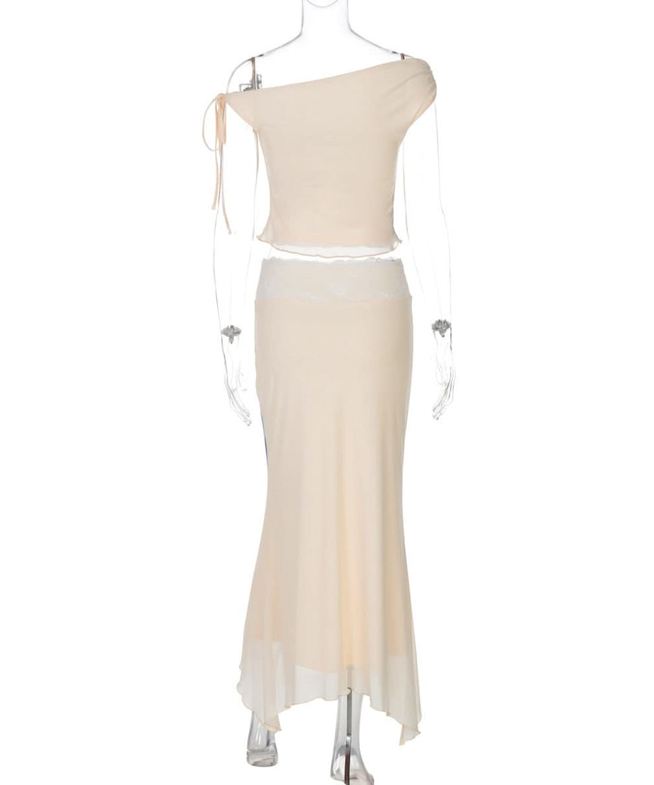 Effortless Elegance: Blue Floral One-Shoulder Crop Top & Flowy Maxi Skirt Set | Your Chic Vacation Essential