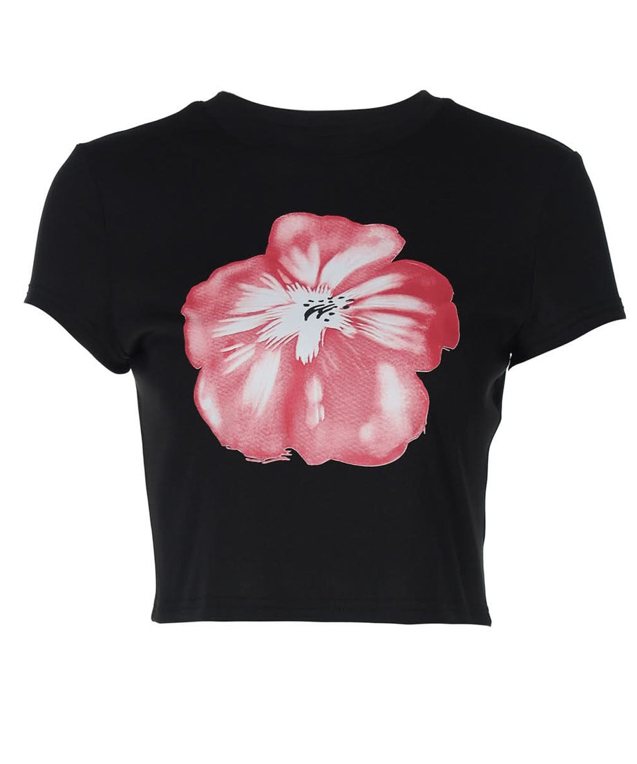 Chic Black & Blush Floral Crop Top - Your Effortless Fall Statement Tee