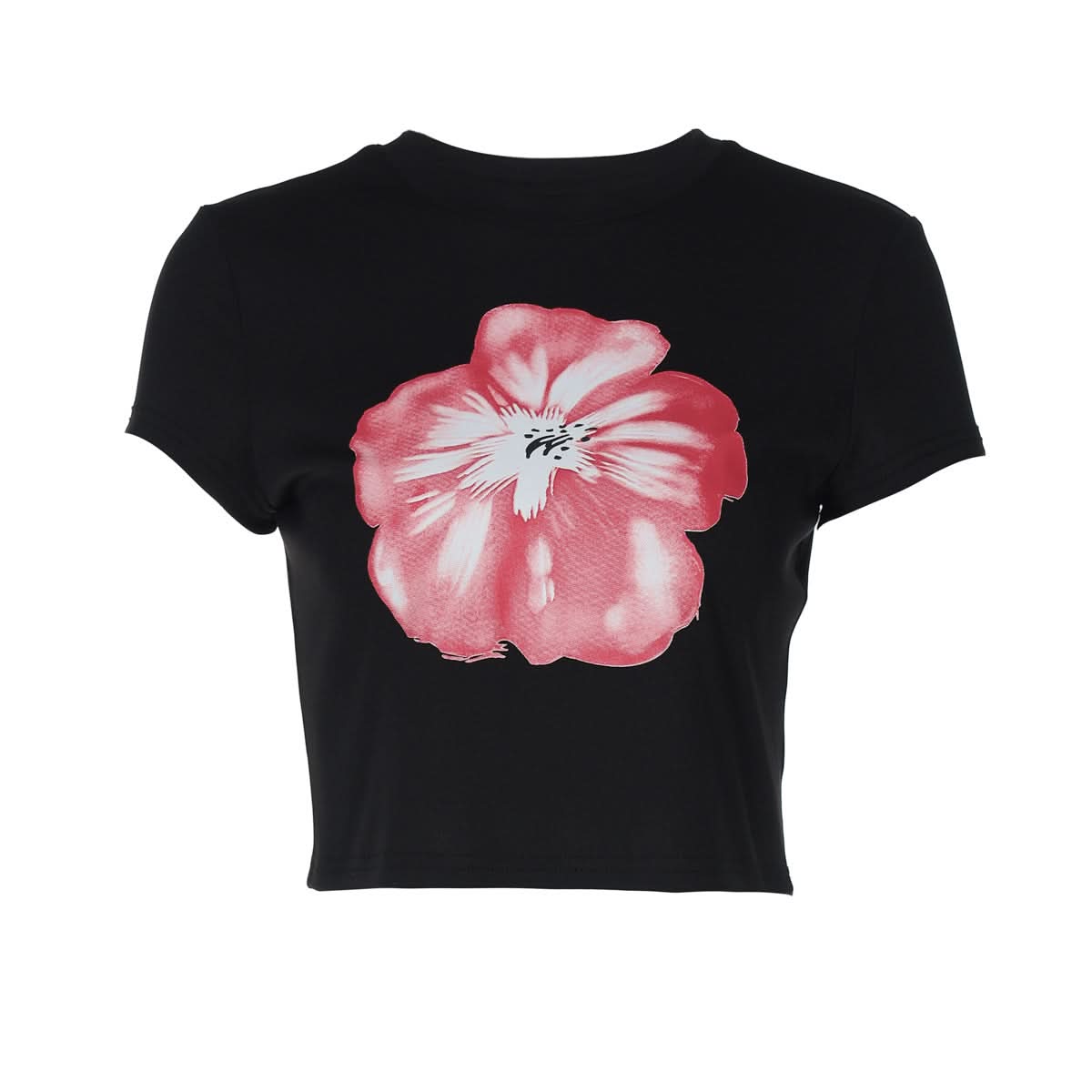 Chic Black & Blush Floral Crop Top - Your Effortless Fall Statement Tee
