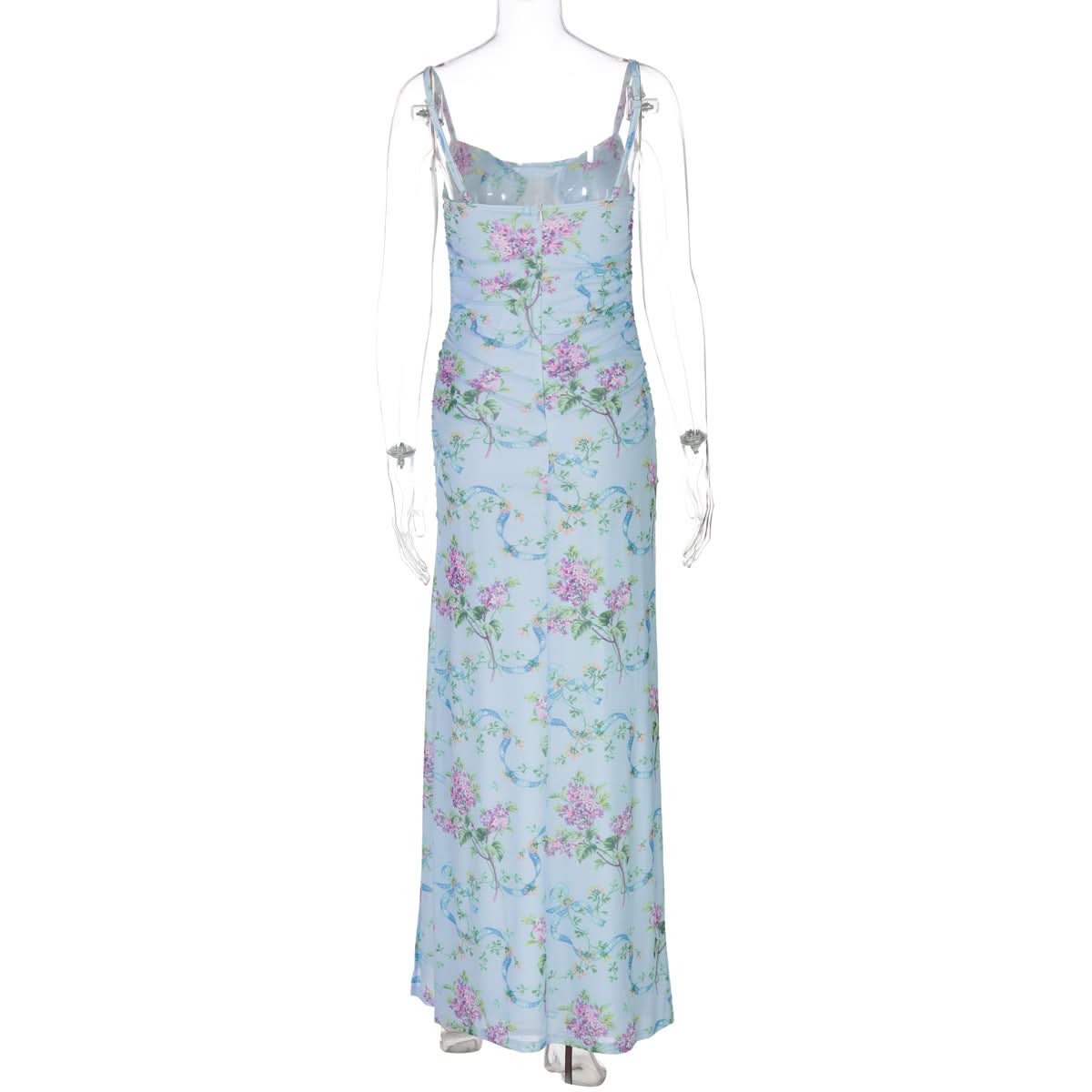 Periwinkle Floral Cowl Neck Maxi Dress with High Slit – Your Chic Fall Getaway Essential