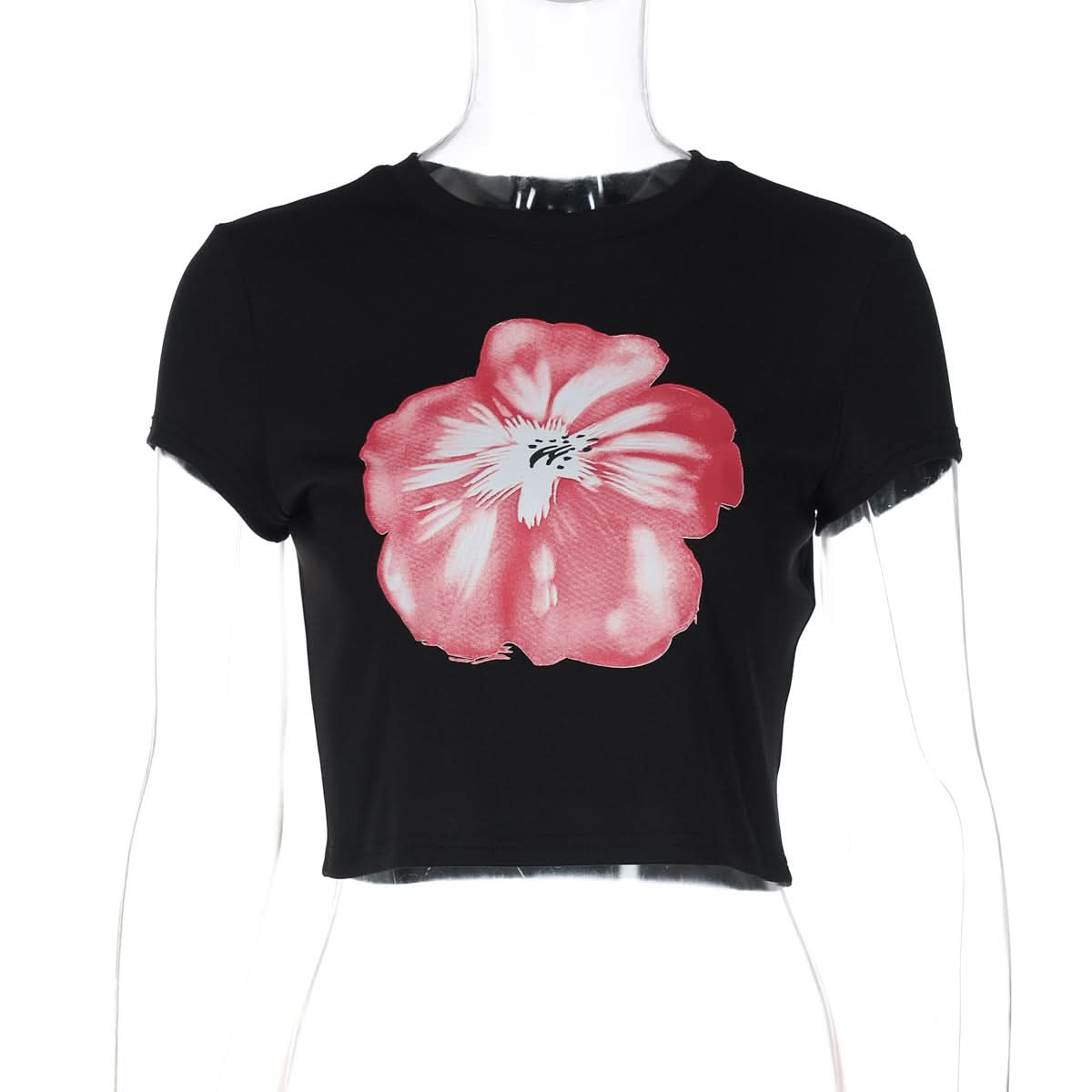Chic Black & Blush Floral Crop Top - Your Effortless Fall Statement Tee