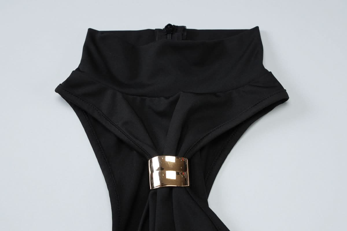 Luxe Black Halter Maxi Dress with Gold Accent - Perfect for Fall & Holiday Parties