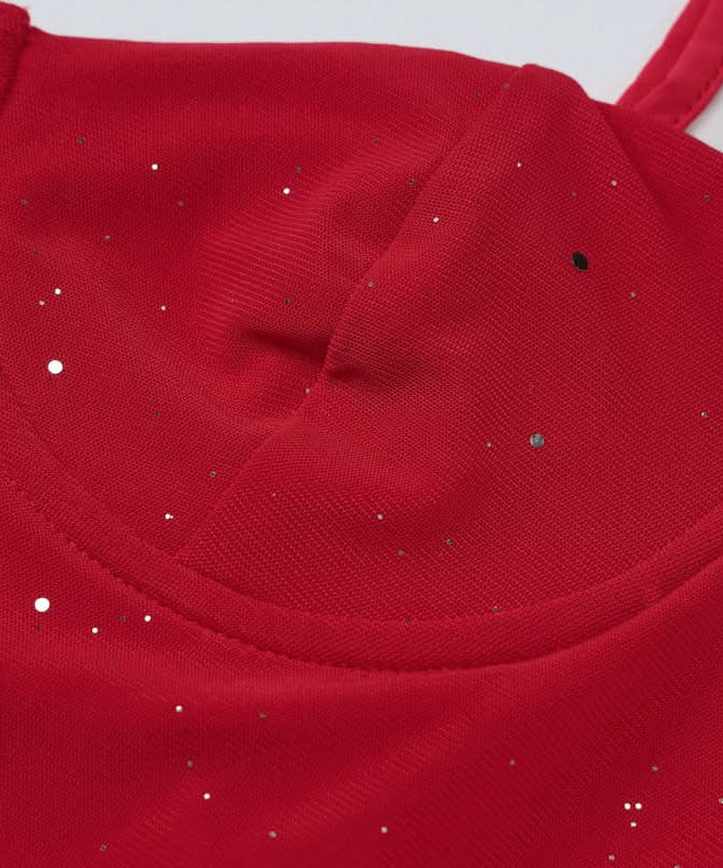 Dazzling Red Glitter Asymmetrical Ruffle Mini Dress - Holiday & NYE Party Ready