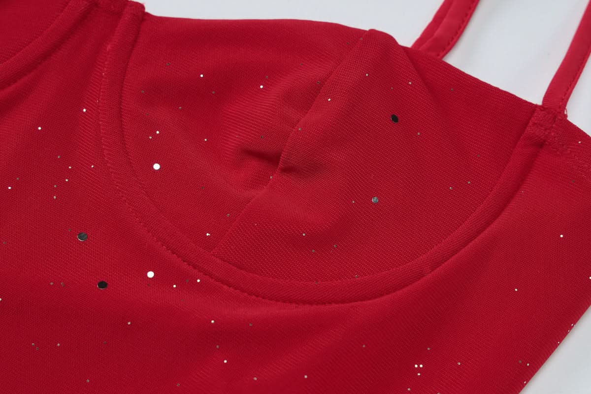 Dazzling Red Glitter Asymmetrical Ruffle Mini Dress - Holiday & NYE Party Ready