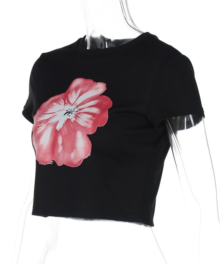 Chic Black & Blush Floral Crop Top - Your Effortless Fall Statement Tee