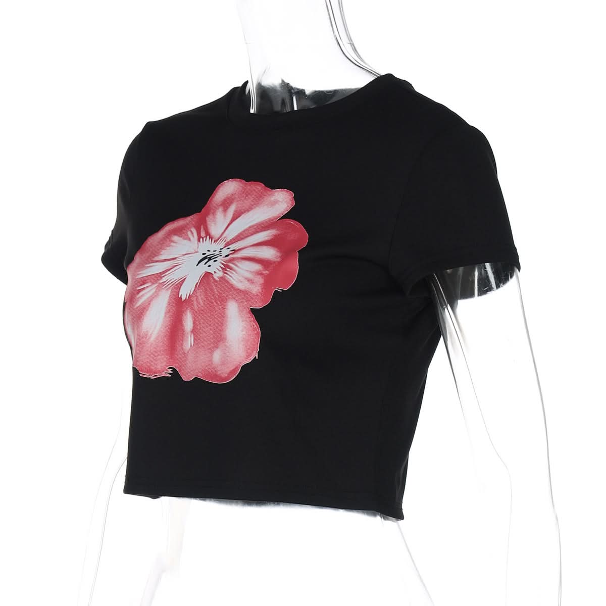 Chic Black & Blush Floral Crop Top - Your Effortless Fall Statement Tee