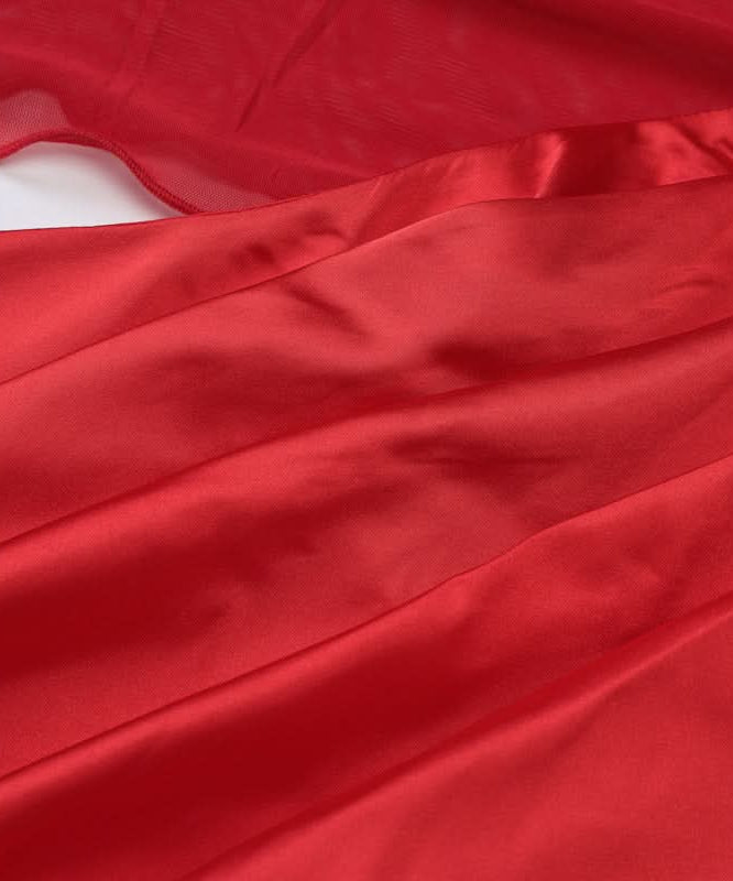 Head-Turning Red Gala Gown: Sheer Mesh Off-Shoulder & Draped Satin Cut-Out Maxi for Fall & Holiday Glam