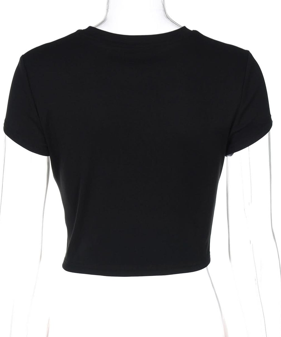 Chic Black & Blush Floral Crop Top - Your Effortless Fall Statement Tee