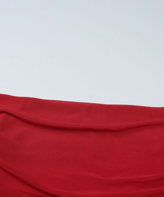 Head-Turning Red Gala Gown: Sheer Mesh Off-Shoulder & Draped Satin Cut-Out Maxi for Fall & Holiday Glam