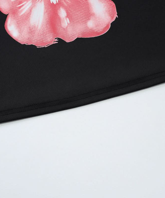 Chic Black & Blush Floral Crop Top - Your Effortless Fall Statement Tee