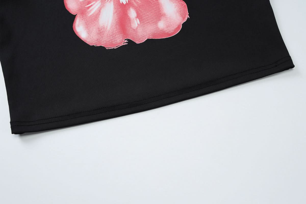 Chic Black & Blush Floral Crop Top - Your Effortless Fall Statement Tee