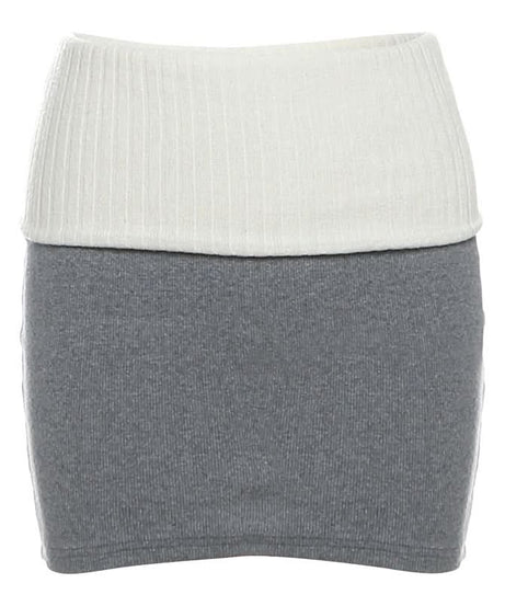 Autumn Chic Ribbed Knit Mini Skirt | Two-Tone Foldover Waist for Fall Style
