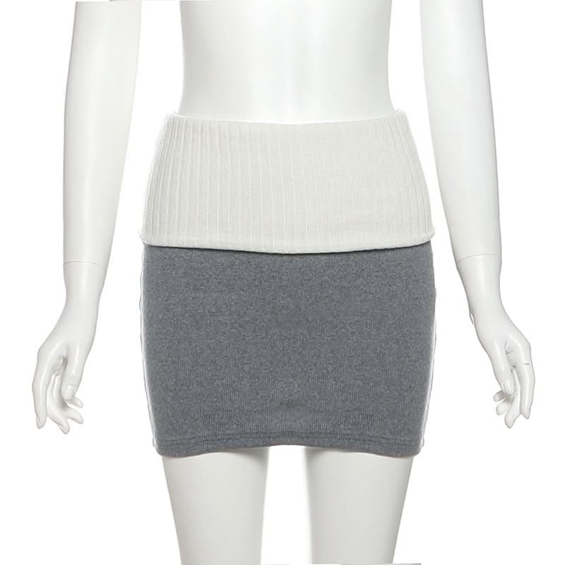Autumn Chic Ribbed Knit Mini Skirt | Two-Tone Foldover Waist for Fall Style
