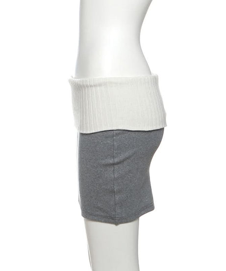 Autumn Chic Ribbed Knit Mini Skirt | Two-Tone Foldover Waist for Fall Style
