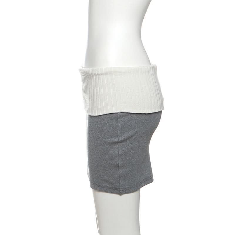 Autumn Chic Ribbed Knit Mini Skirt | Two-Tone Foldover Waist for Fall Style