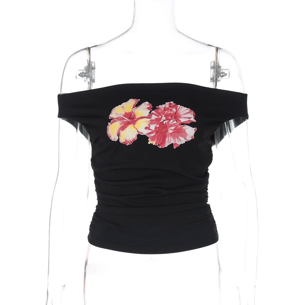Vibrant Floral Off-Shoulder Ruched Top - Flattering Fall Fashion & Holiday Getaway Essential