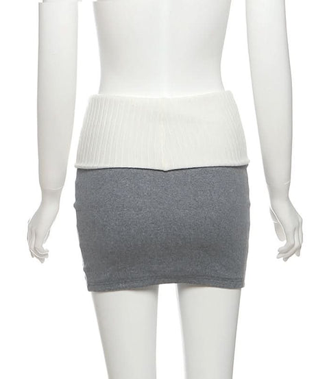 Autumn Chic Ribbed Knit Mini Skirt | Two-Tone Foldover Waist for Fall Style