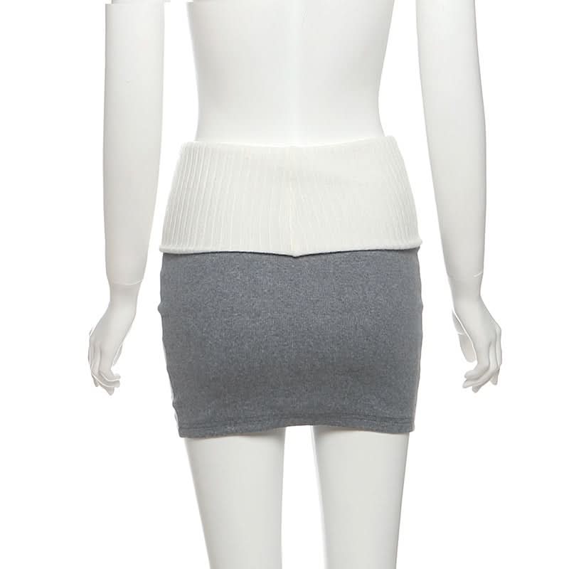 Autumn Chic Ribbed Knit Mini Skirt | Two-Tone Foldover Waist for Fall Style