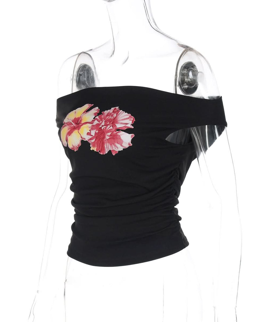 Vibrant Floral Off-Shoulder Ruched Top - Flattering Fall Fashion & Holiday Getaway Essential