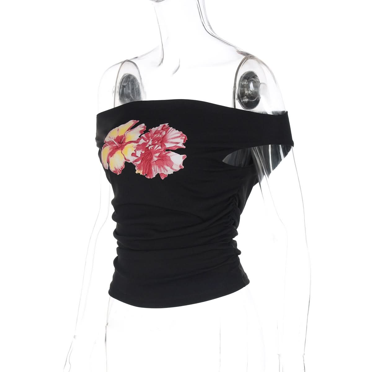 Vibrant Floral Off-Shoulder Ruched Top - Flattering Fall Fashion & Holiday Getaway Essential