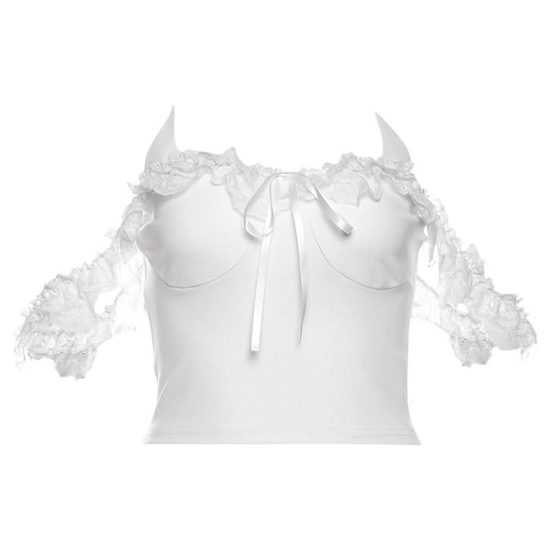 Edgy Devil Horn Off-Shoulder Crop Top | Spooky Season Y2K Party Essential