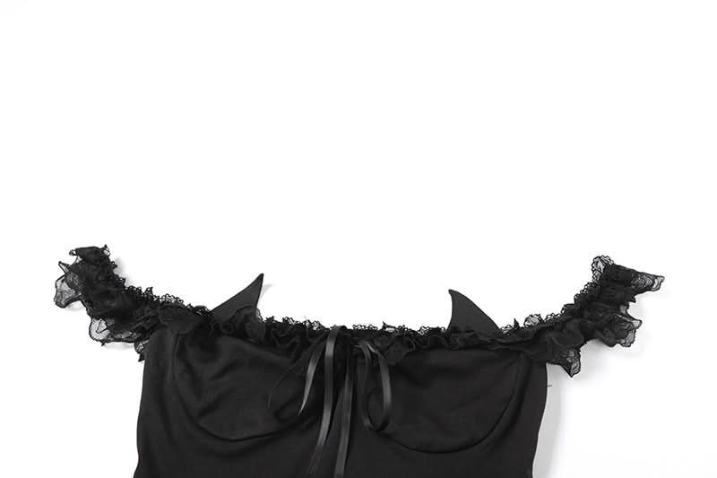 Edgy Devil Horn Off-Shoulder Crop Top | Spooky Season Y2K Party Essential
