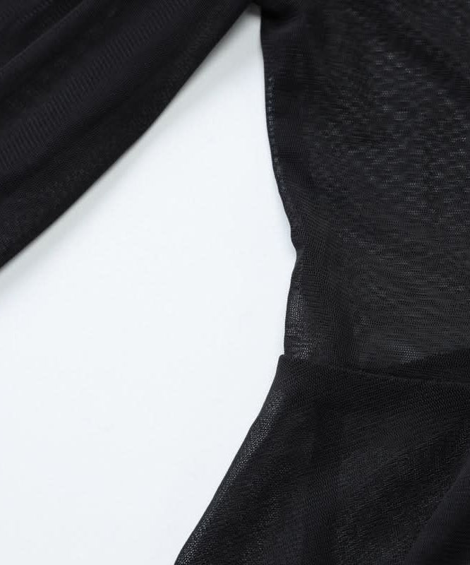 Black Sheer Ruffle Tie-Front Mesh Top - Your Edgy Chic Fall Statement Piece