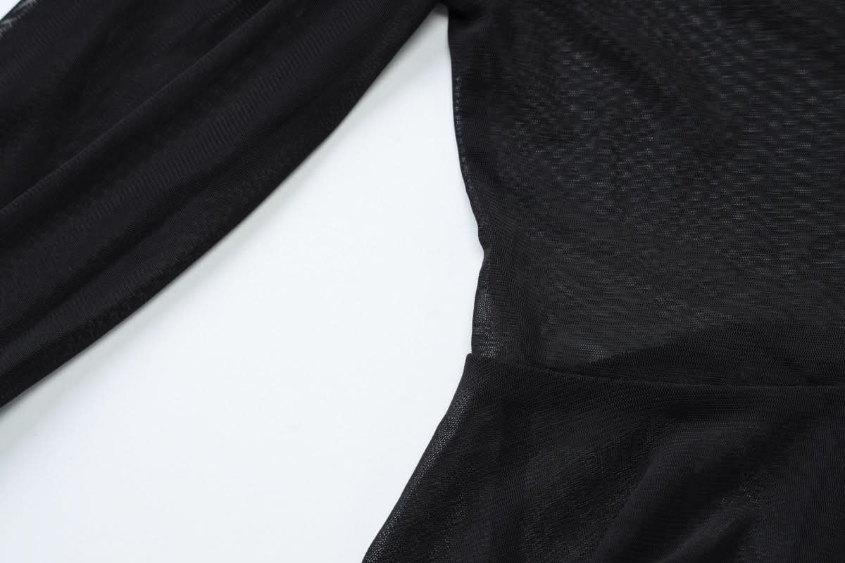 Black Sheer Ruffle Tie-Front Mesh Top - Your Edgy Chic Fall Statement Piece