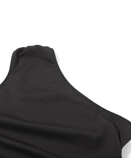 Gala Ready: Daring One-Shoulder Cut-Out Black Maxi Dress with Laced High Slit – Perfect for Fall & Holiday Parties