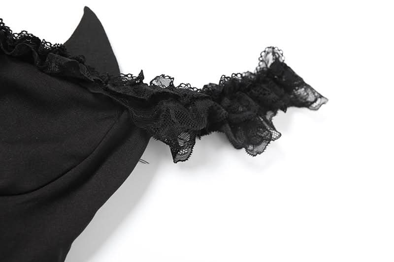 Edgy Devil Horn Off-Shoulder Crop Top | Spooky Season Y2K Party Essential