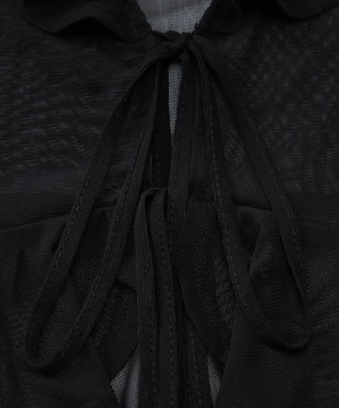 Black Sheer Ruffle Tie-Front Mesh Top - Your Edgy Chic Fall Statement Piece