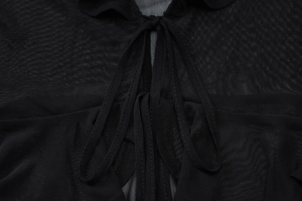 Black Sheer Ruffle Tie-Front Mesh Top - Your Edgy Chic Fall Statement Piece
