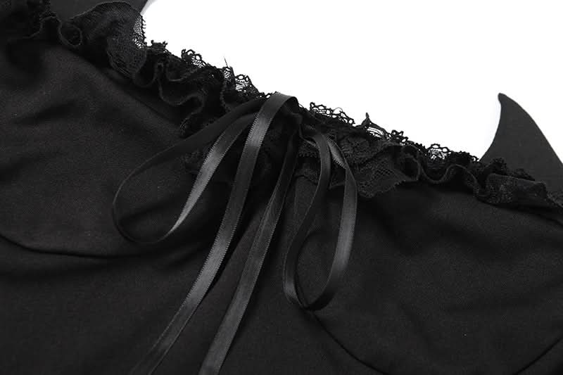 Edgy Devil Horn Off-Shoulder Crop Top | Spooky Season Y2K Party Essential